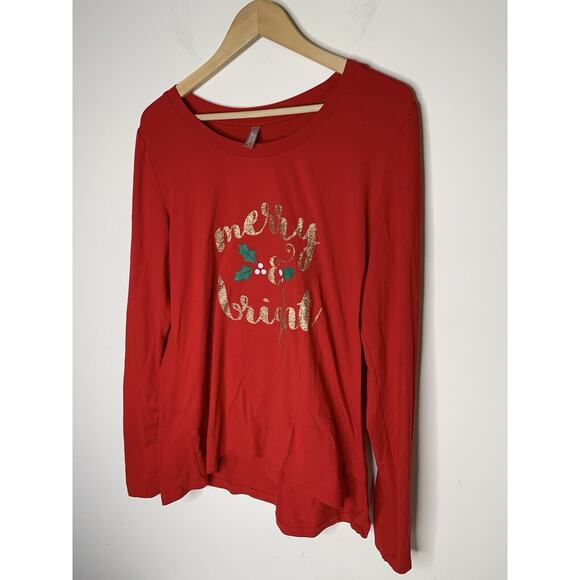 Simple Pleasures Womens Size L Long Sleeve Shirt Merry and Bright Christmas Red - Picture 2 of 7